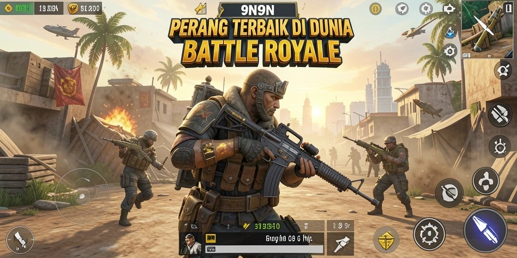 Tangkapan layar gameplay intens dari 9N9N yang menampilkan pertempuran seru di arena.