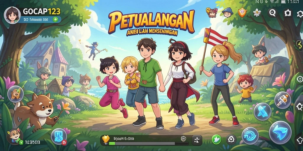 Tangkapan layar GOCAP123 menampilkan karakter utama dalam aksi di dunia anime yang penuh warna.