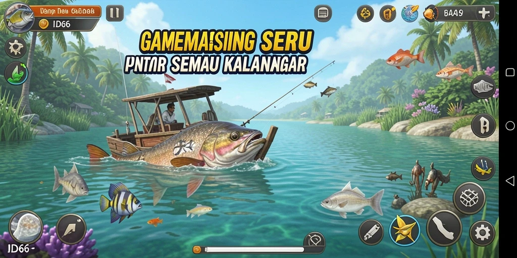 Tangkapan ikan yang menakjubkan dalam lingkungan memancing yang realistis.