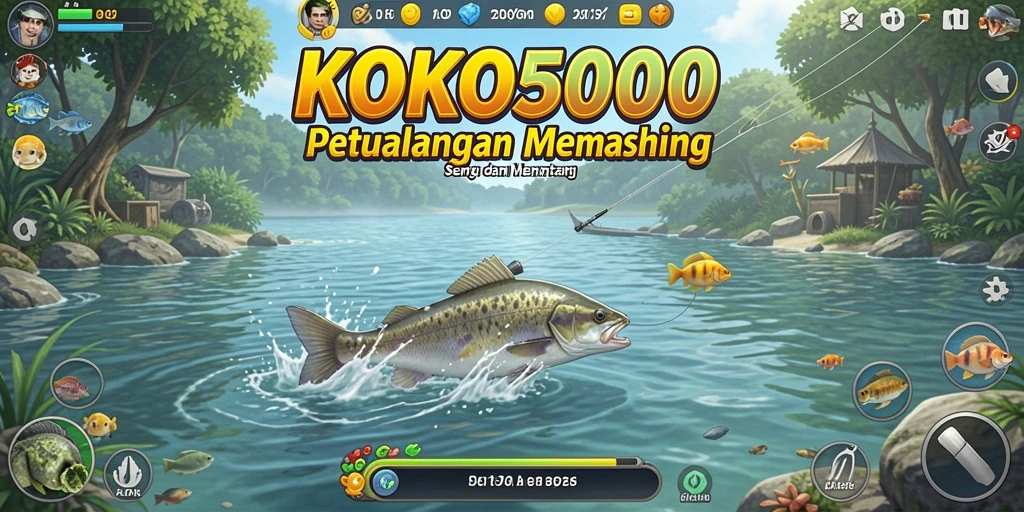 Screenshot KOKO5000 menampilkan gameplay memancing yang menarik.