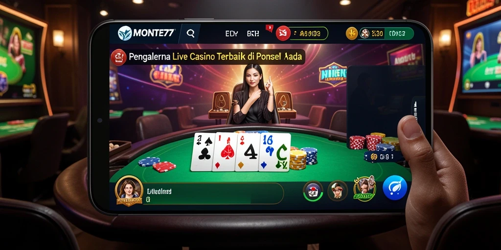 Screenshot MONTE77 menampilkan dealer langsung dan interaksi pemain.