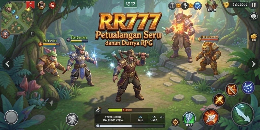 Screenshot utama gameplay <strong>RR777</strong> menampilkan pertempuran epik di dunia RPG.