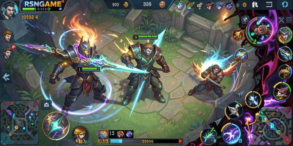 Screenshot gameplay RSNGAME yang menunjukkan pertempuran seru antara tim.