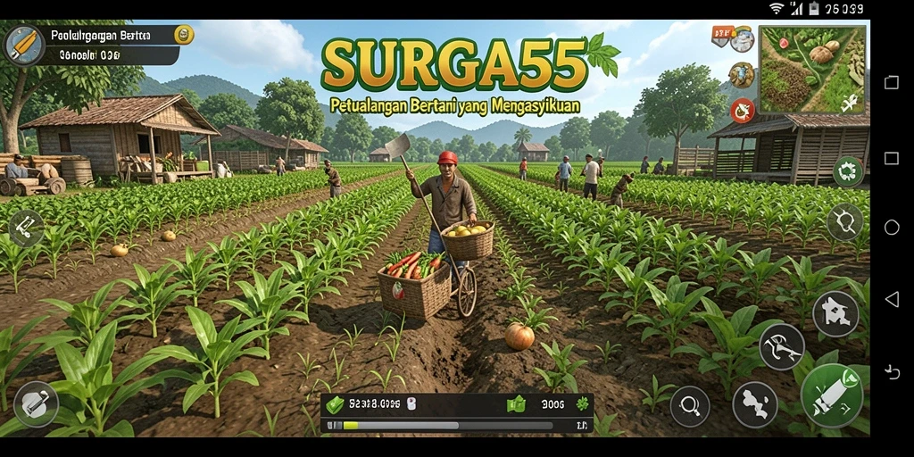 Tangkapan layar gameplay SURGA55 menampilkan proses bertani yang menyenangkan.